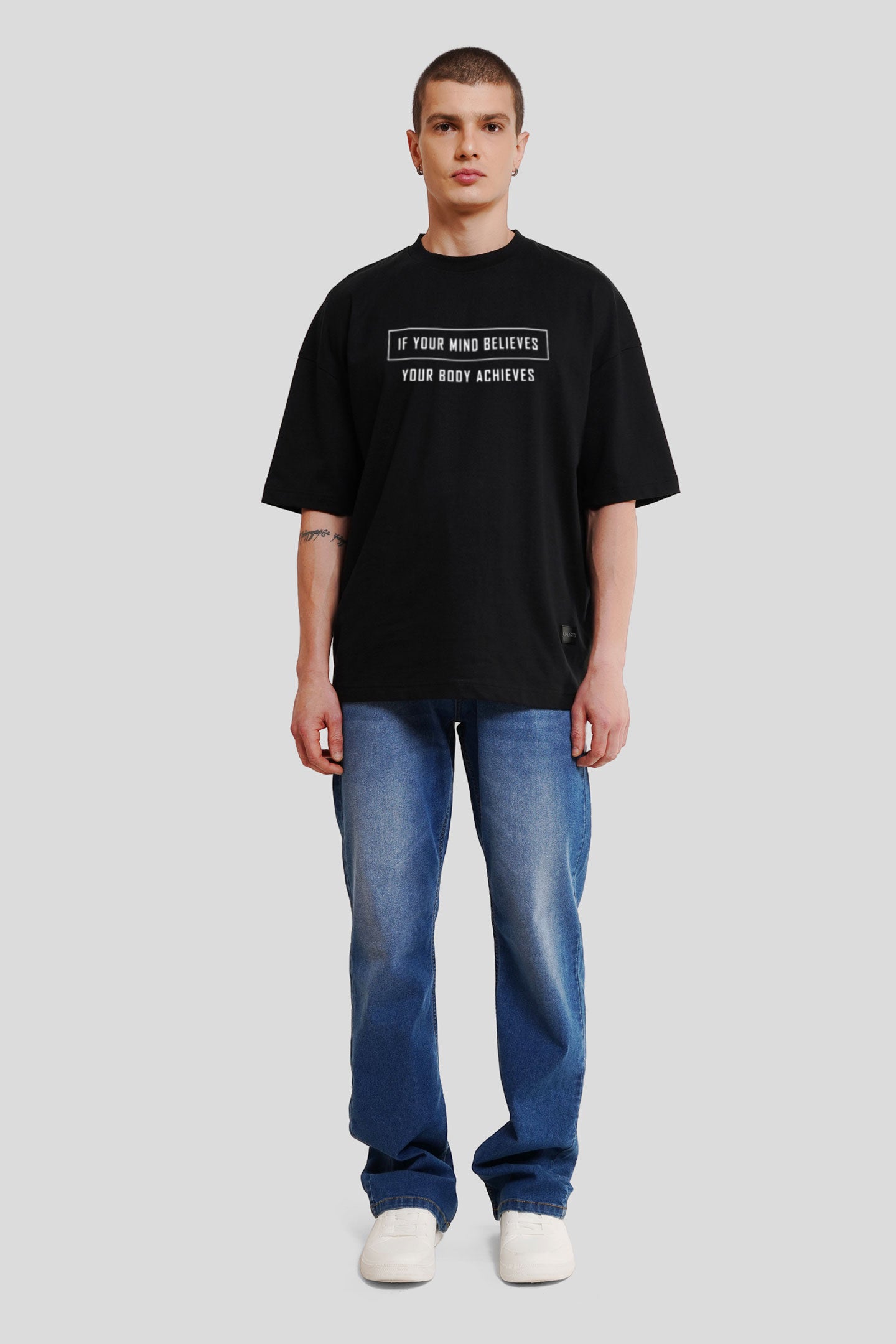 Believe To Achieve Quote Black Printed T-Shirt