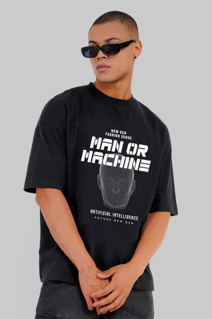 Man Or Machine Black Baggy Fit T-Shirt Men