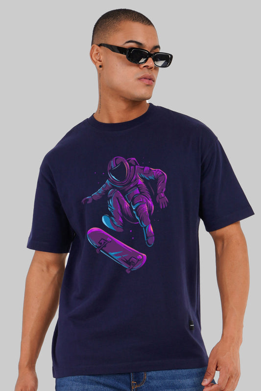 Galactic Skater Navy Blue Oversized Fit T-Shirt Men