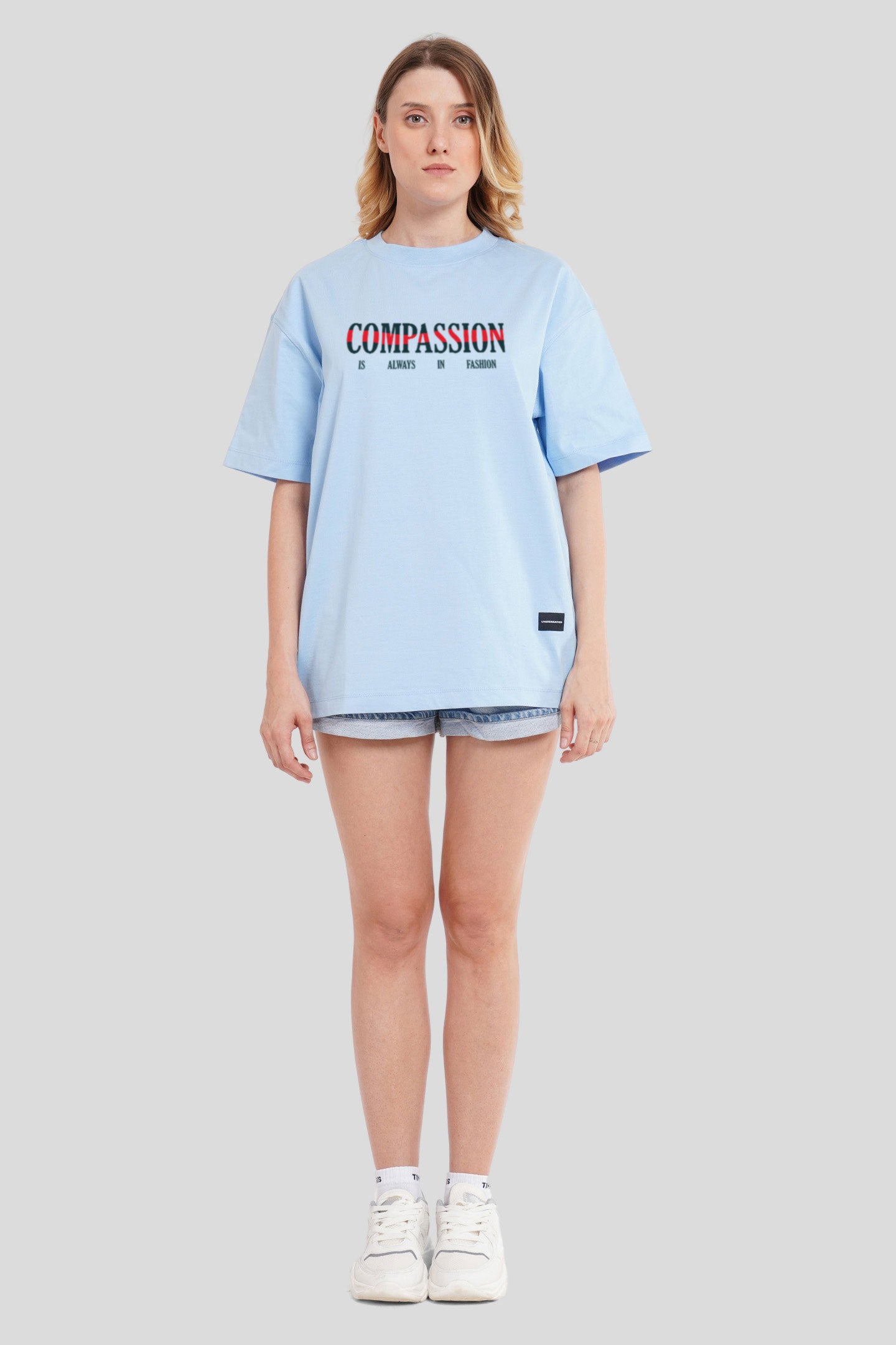 Compassion Powder Blue Printed T-Shirt Women Oversized Fit