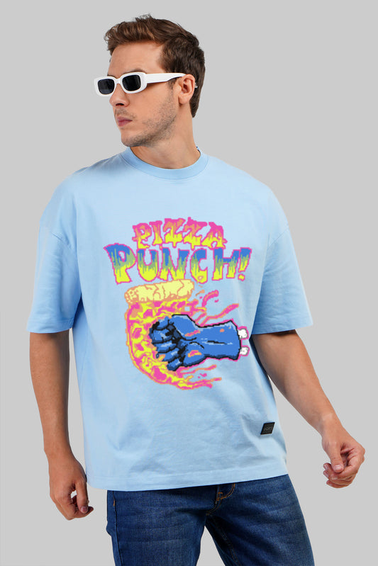 Pizza Punch Powder Blue Printed T-Shirt