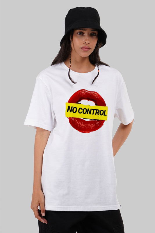 No Control On Lips White Boyfriend Fit T-Shirt Women Pic 1