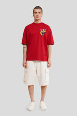 Real One Red Printed T-Shirt Men Baggy Fit With Front And Back Design Pic 4