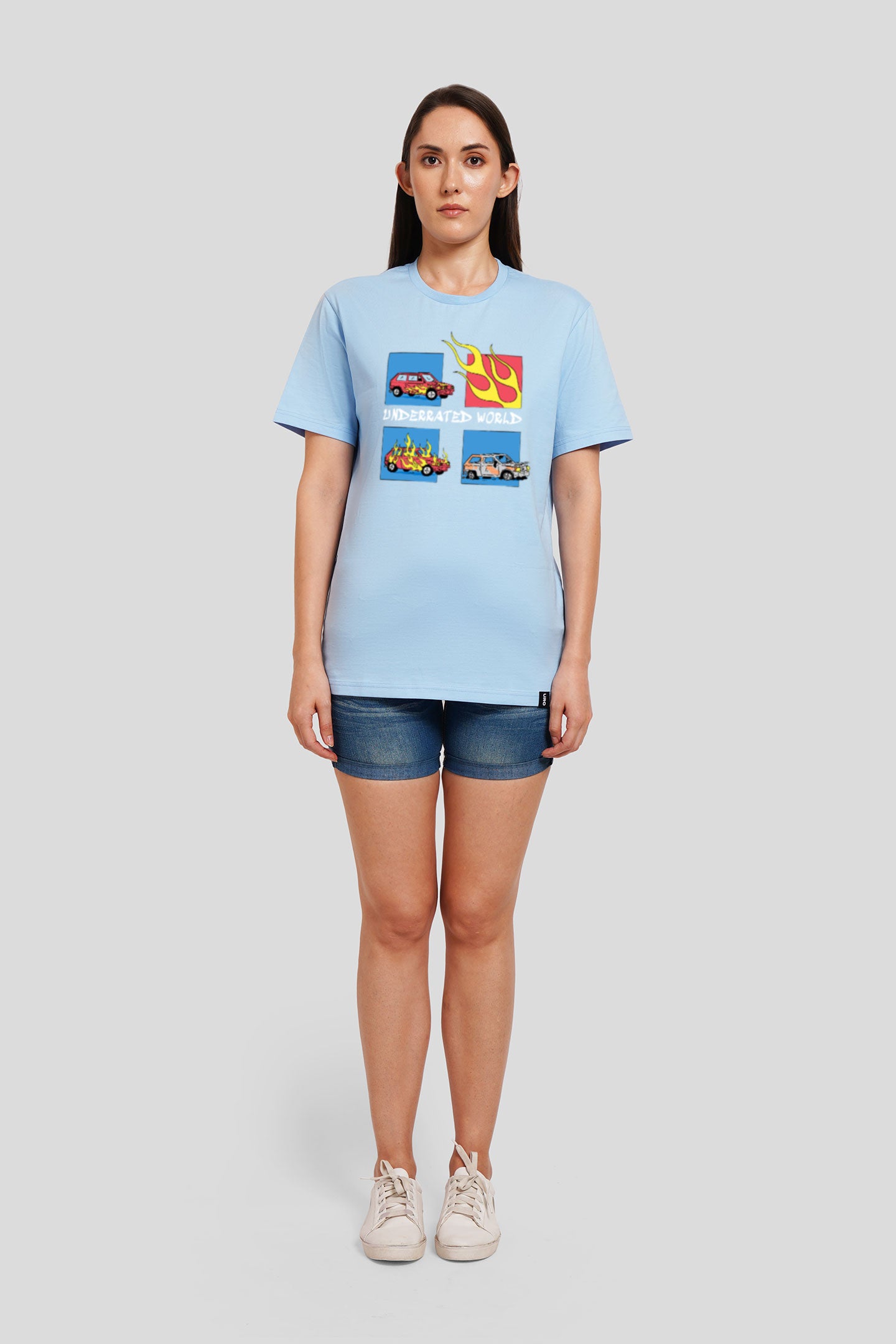 Underrated World Powder Blue Printed T-Shirt