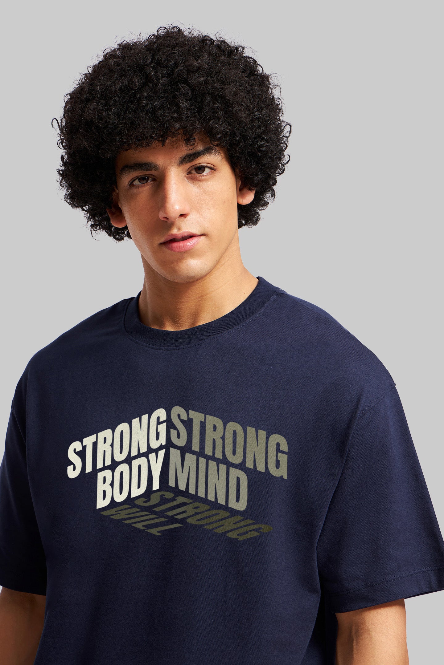 Strong Body Navy Blue Oversized Fit T-Shirt Men Pic 2