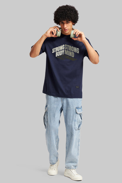 Strong Body Navy Blue Oversized Fit T-Shirt Men Pic 3