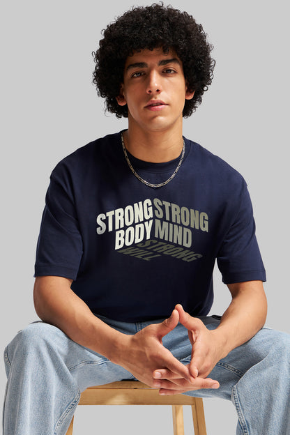 Strong Body Navy Blue Oversized Fit T-Shirt Men Pic 1