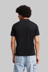 Black Zipper Placket Polo T-Shirt Pic 3