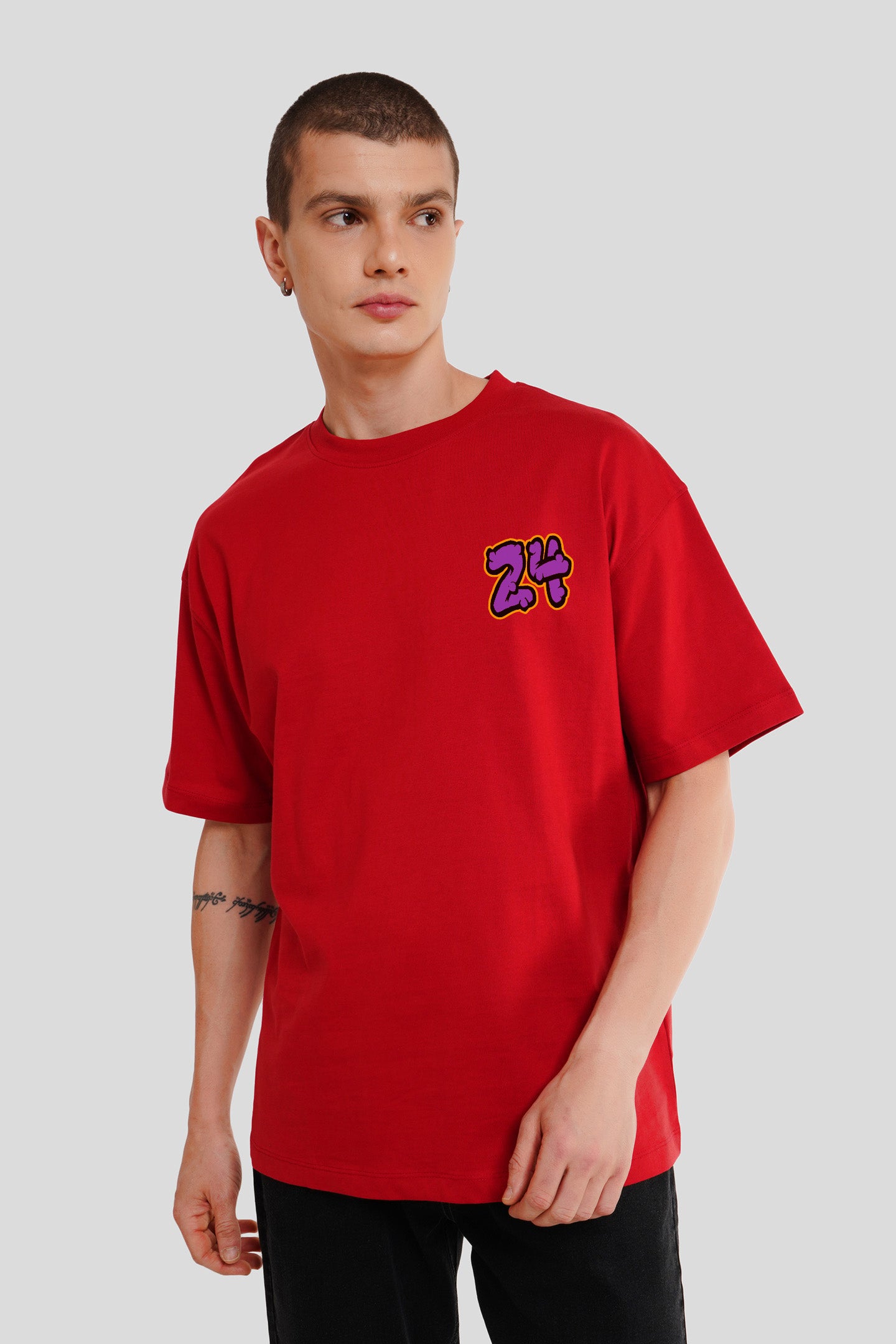 24 Red Printed T Shirt Men Oversized Fit With Front And Back Design Pic 1