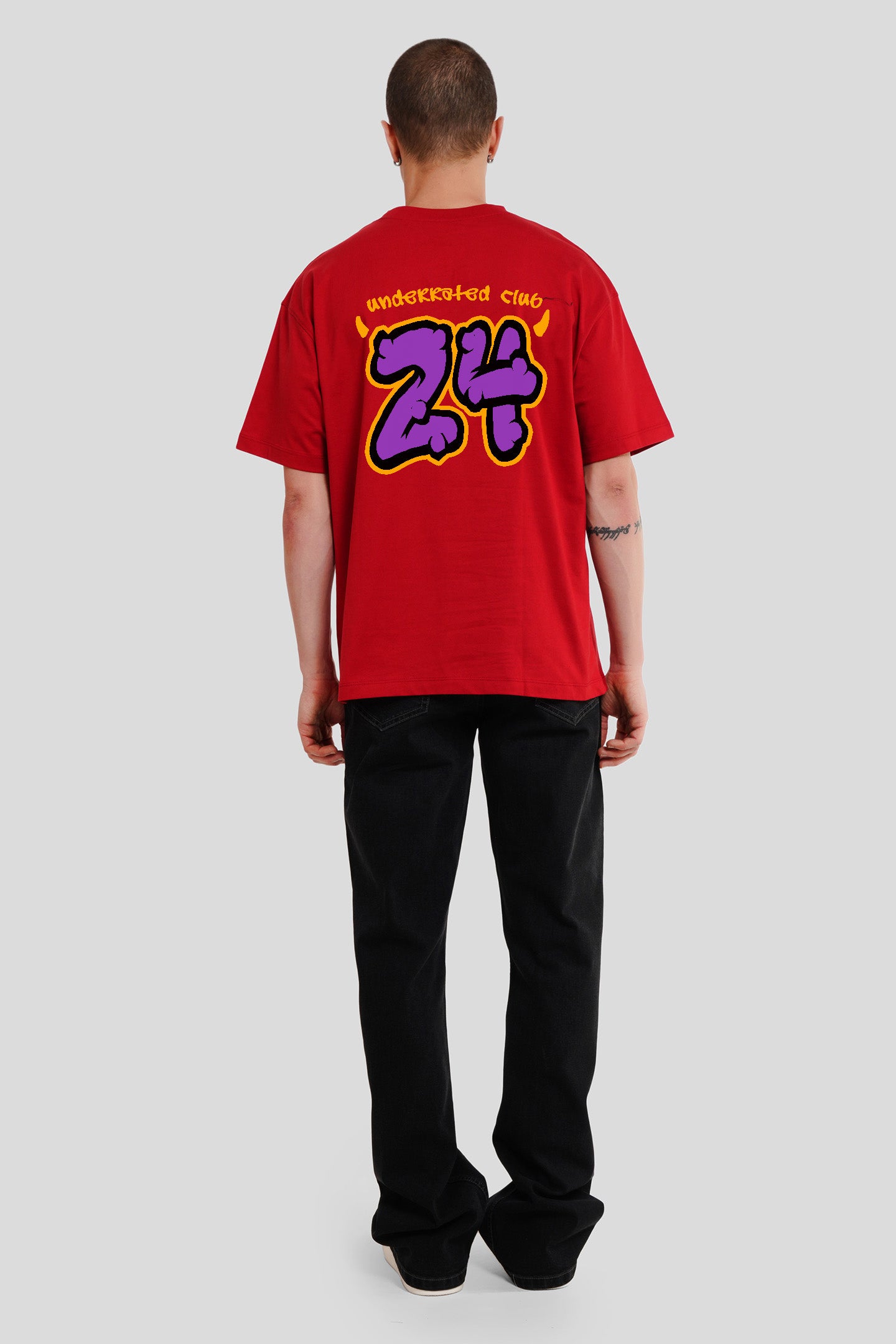 24 Red Printed T Shirt Men Oversized Fit With Front And Back Design Pic 2