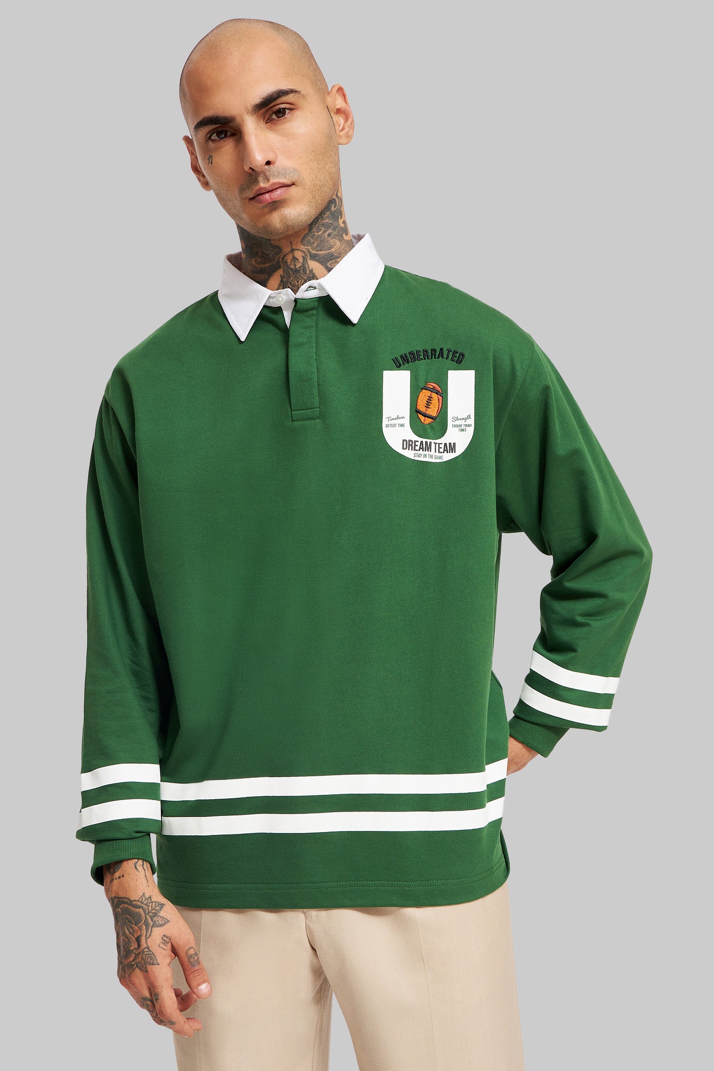 White Striped Green Polo Pic 4