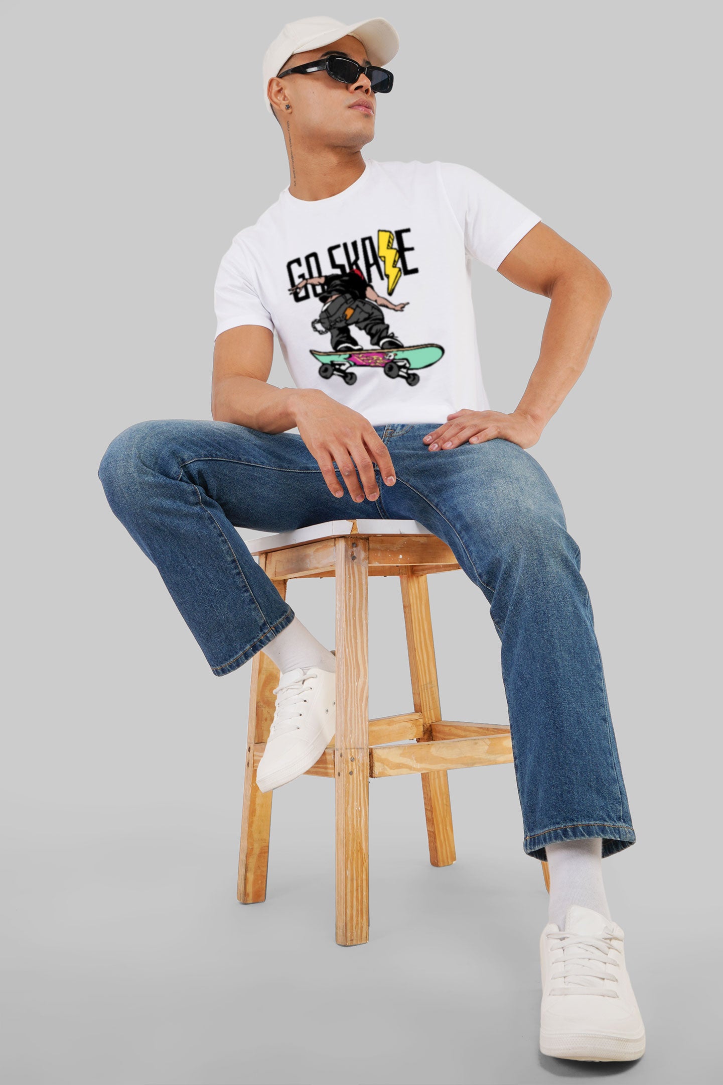 Go Skate White Regular Fit T-Shirt Men