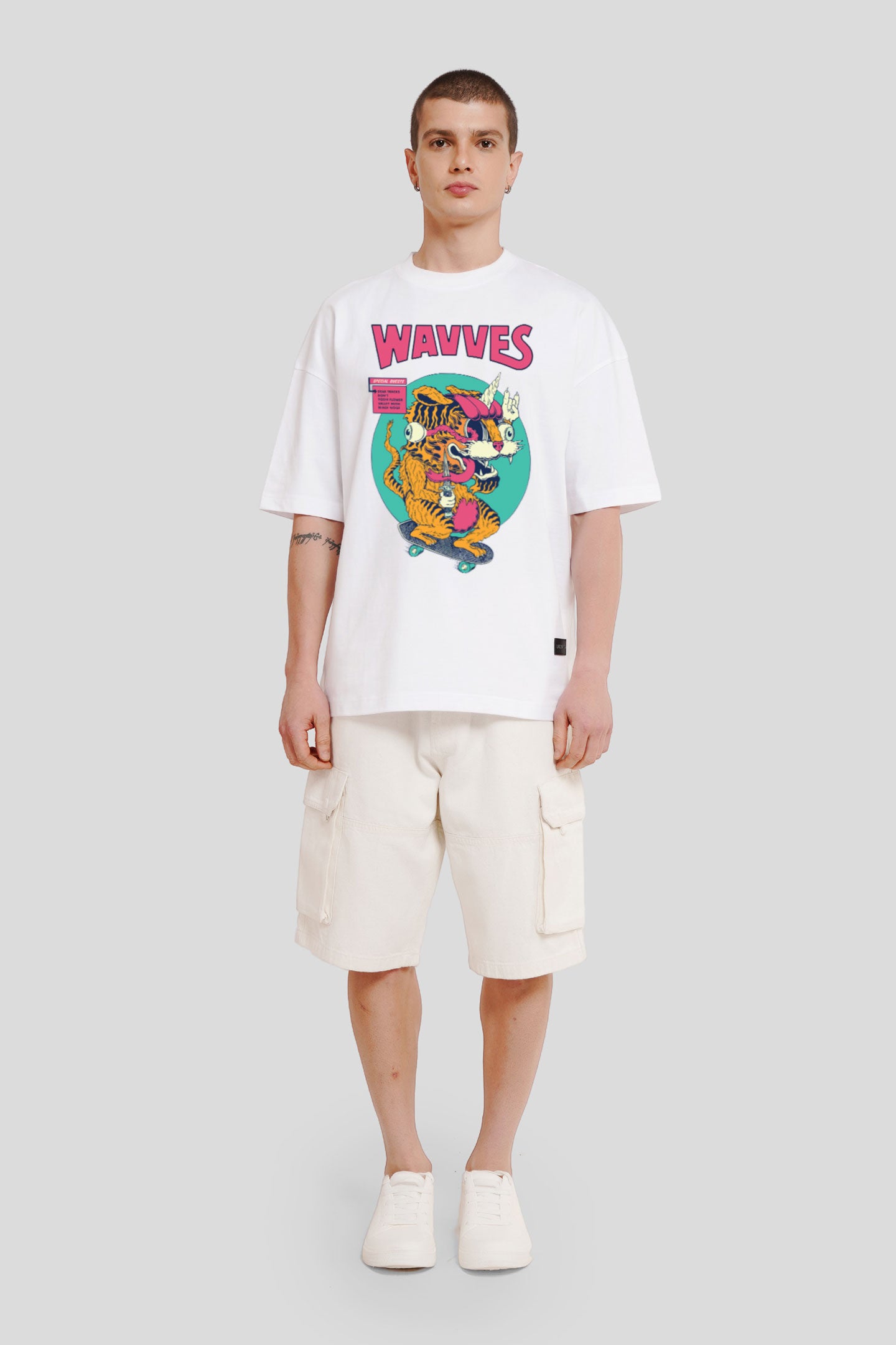 Wavves White Printed T-Shirt Men Baggy Fit