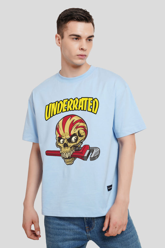 Underrated Skullanic Powder Blue Printed T-Shirt