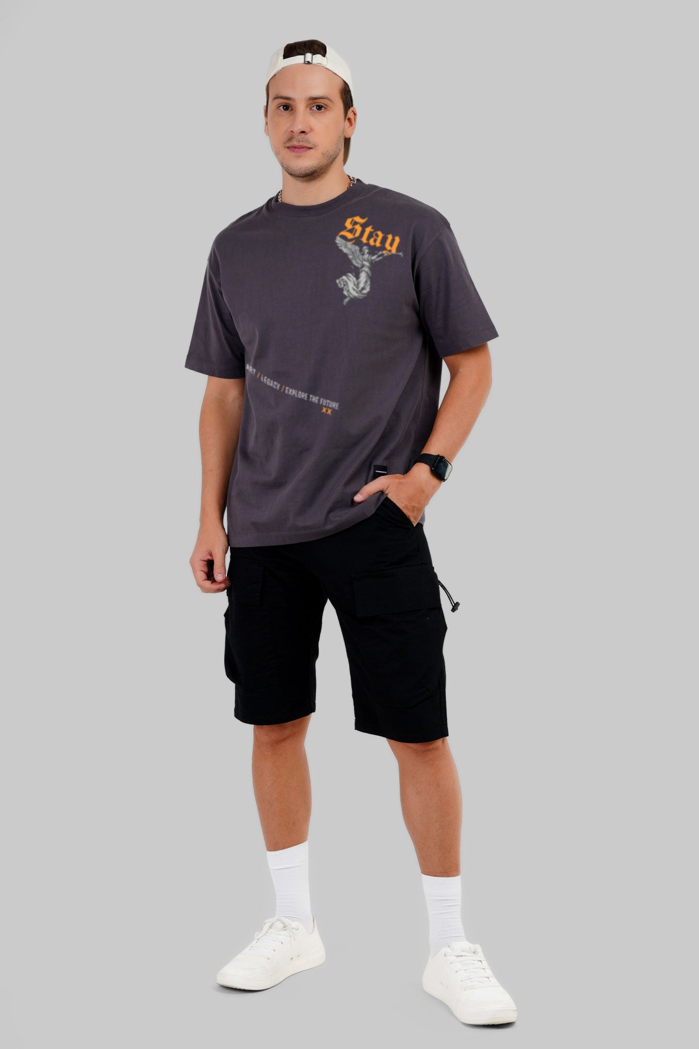 Greek Angel With Trumpet Dark Grey Oversized Fit T-Shirt Men