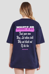 Whats Up Navy Blue Printed T-Shirt