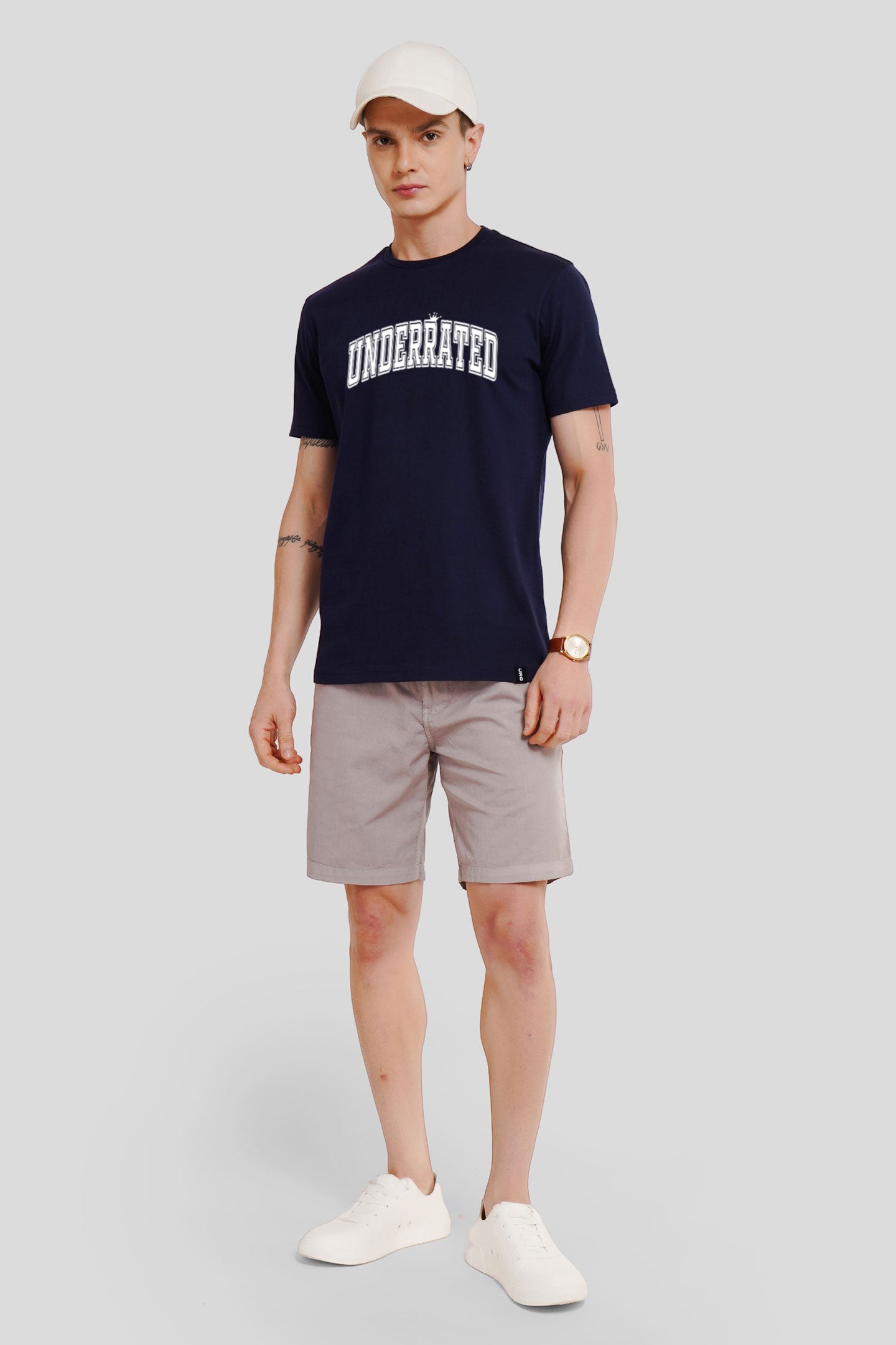 Underrated Minimalist Typography Navy Blue Printed T-Shirt