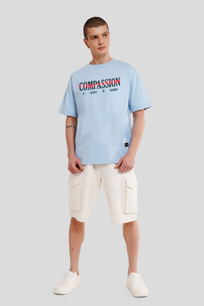 Compassion Powder Blue Printed T Shirt Men Oversized Fit With Front Design Pic 4