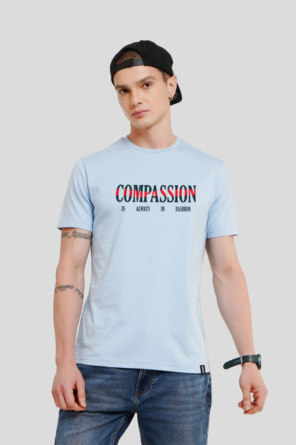 Compassion Powder Blue Printed T-Shirt Men Regular Fit