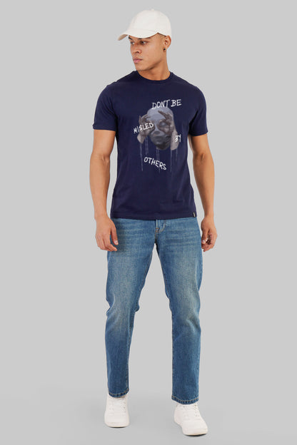 Not Be Misled By Others Navy Blue Printed T-Shirt