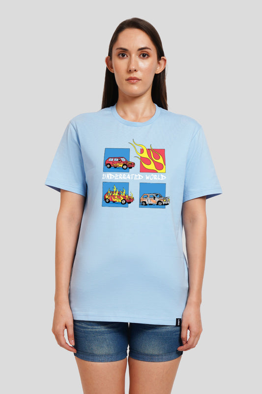 Underrated World Powder Blue Printed T-Shirt