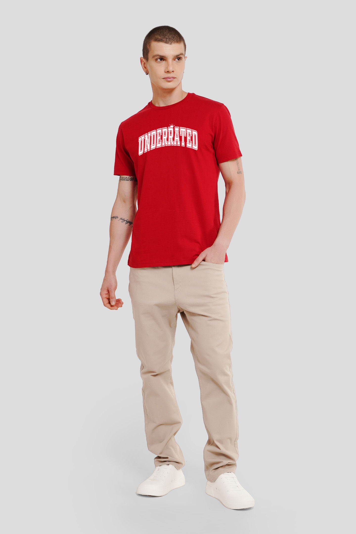 Underrated Minimalist Typography Red Printed T-Shirt