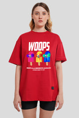 Woops Red Printed T-Shirt Women Oversized Fit