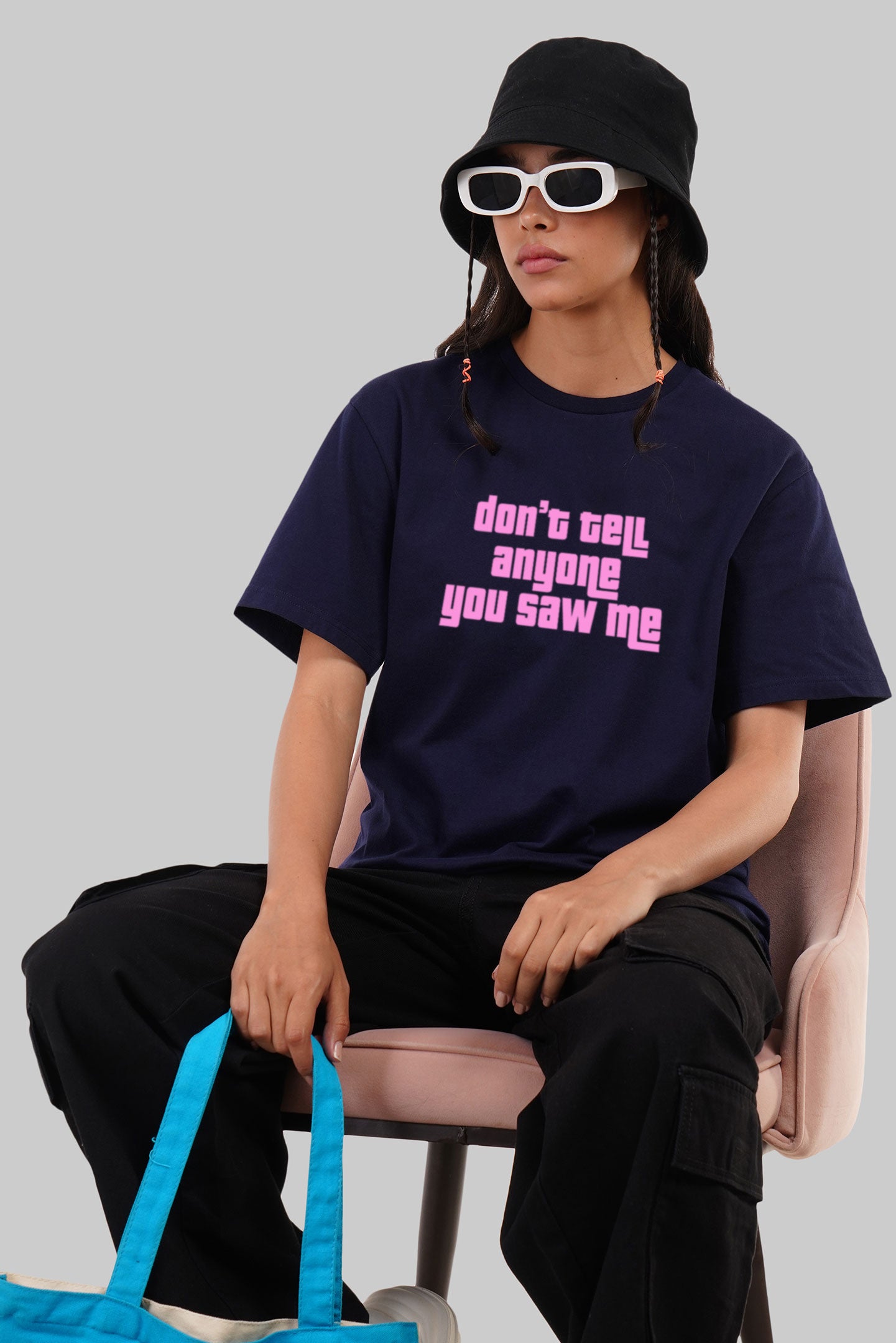 Don't Tell Anyone You Saw Me Navy Blue Boyfriend Fit T-Shirt Women