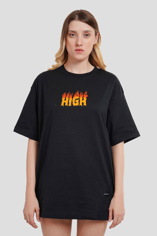 High Black Printed T-Shirt Women Oversized Fit With Front Design Pic 1