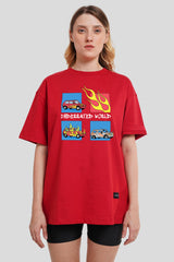 Underrated World Red Printed T-Shirt Women Oversized Fit With Front Design Pic 1