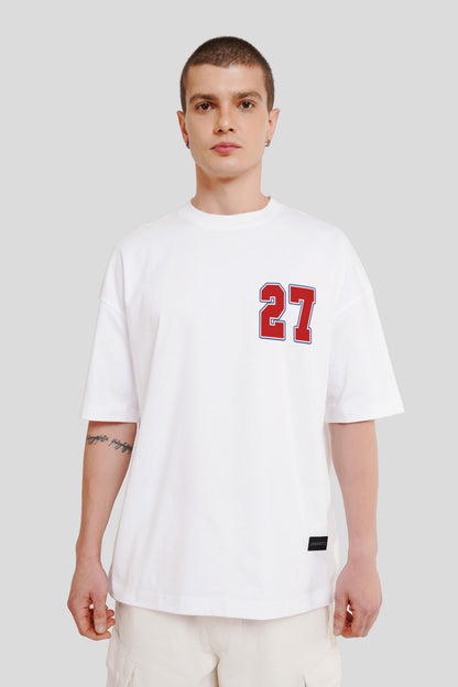 27 White Printed T-Shirt Men Baggy Fit