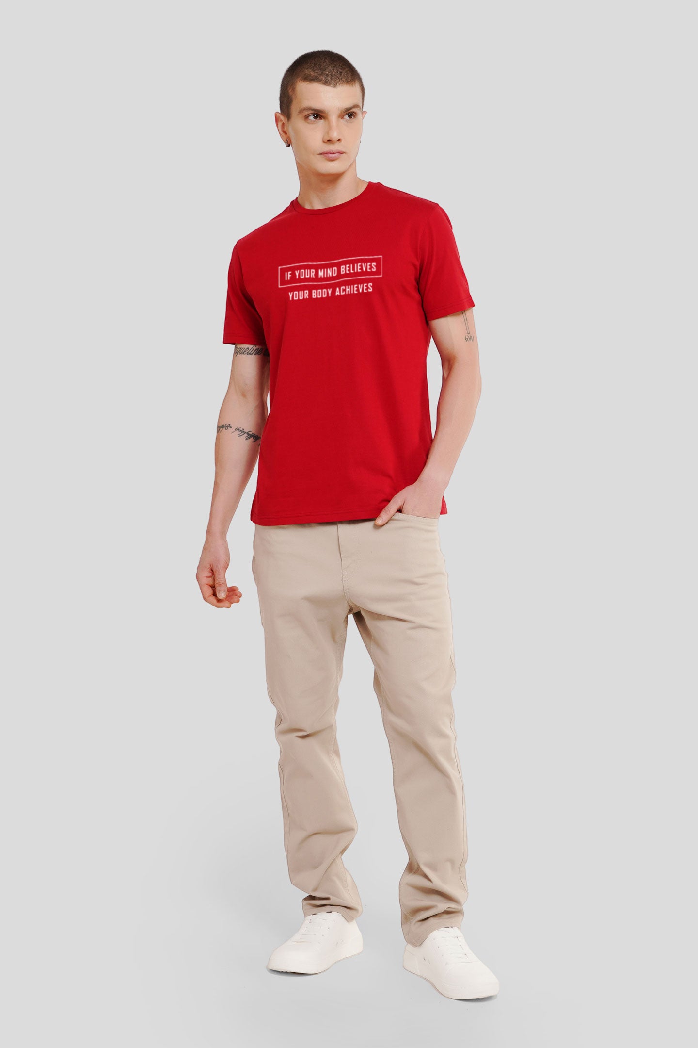 Believe To Achieve Quote Red Printed T-Shirt