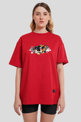 Impossible Red Printed T-Shirt Women Oversized Fit With Front And Back Design Pic 1