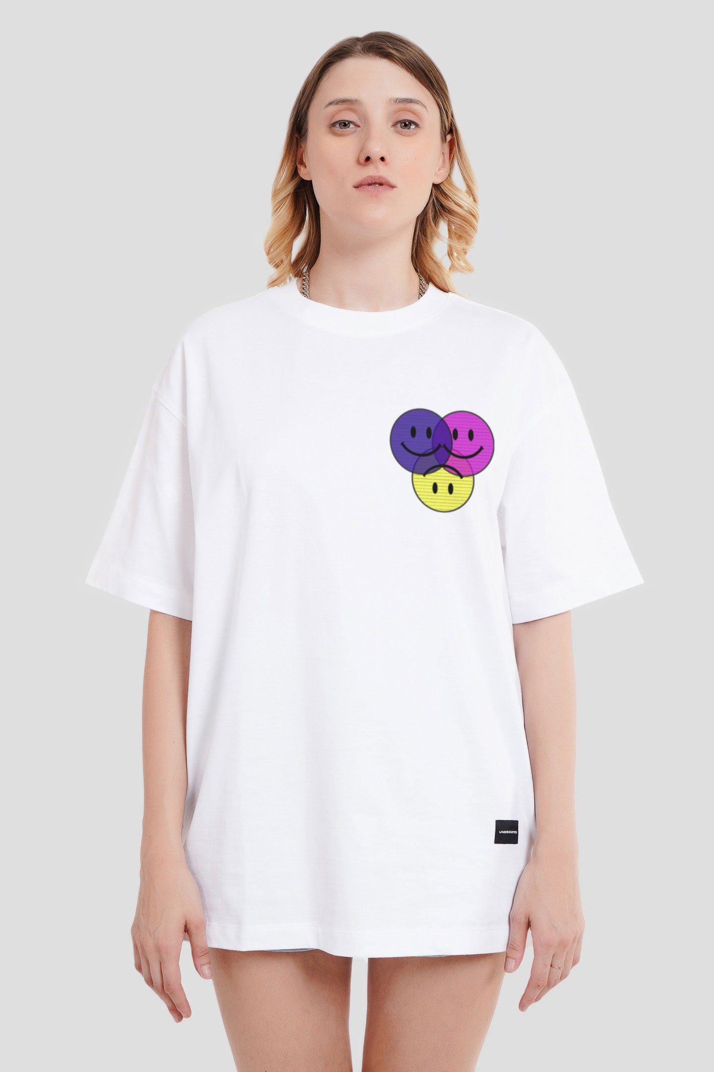 Three Smiley White Printed T-Shirt