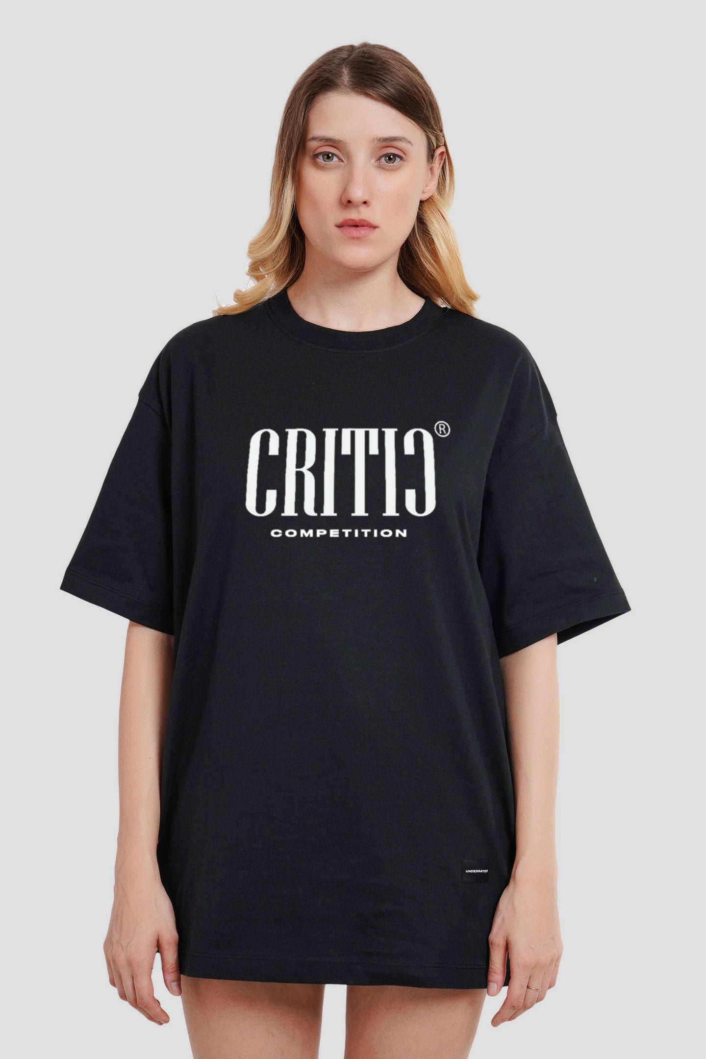 Critic Black Printed T-Shirt Women Oversized Fit With Front Design Pic 1