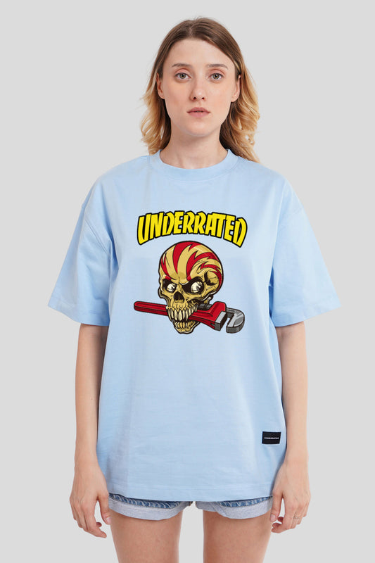 Underrated Skullanic Powder Blue Printed T-Shirt