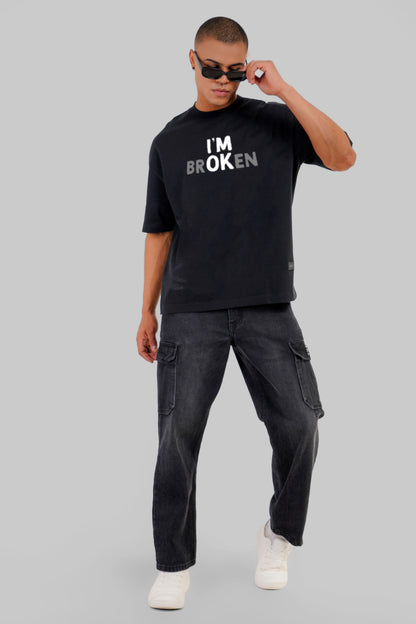 I Am Okay Black Baggy Fit T-Shirt Men Pic 4