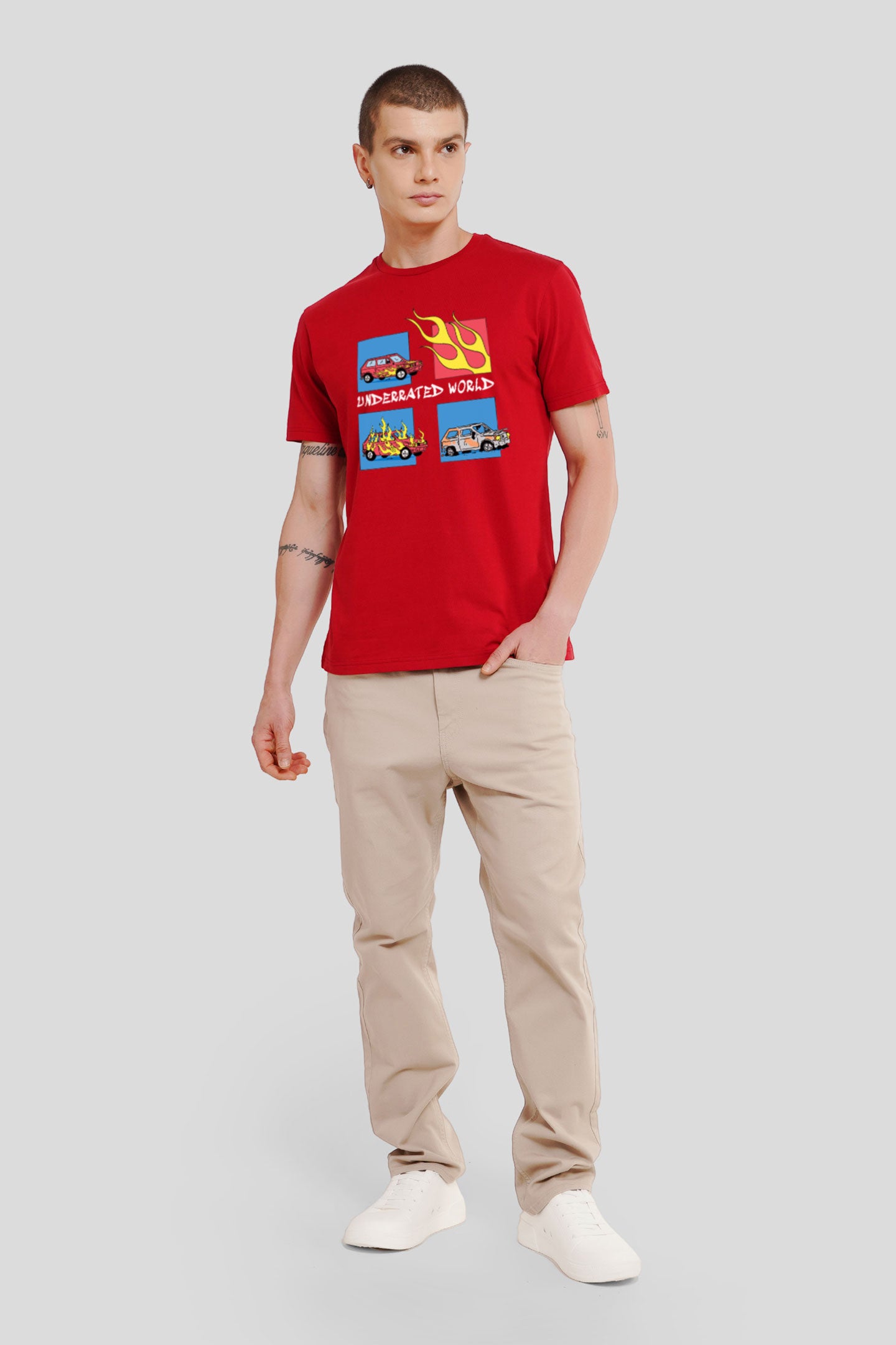 Underrated World Red Printed T-Shirt