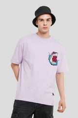 Happy Hour Lilac Printed T Shirt Men Oversized Fit With Front And Back Design Pic 1