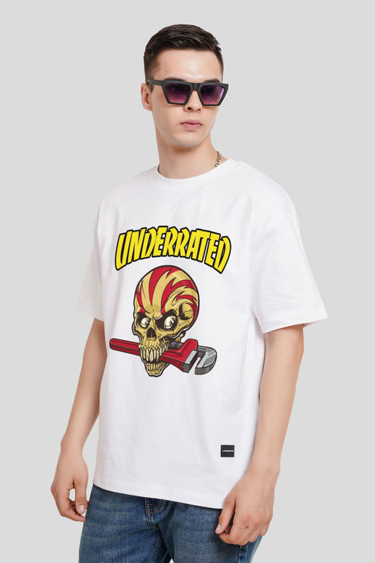 Underrated Skullanic White Printed T-Shirt Men Oversized Fit