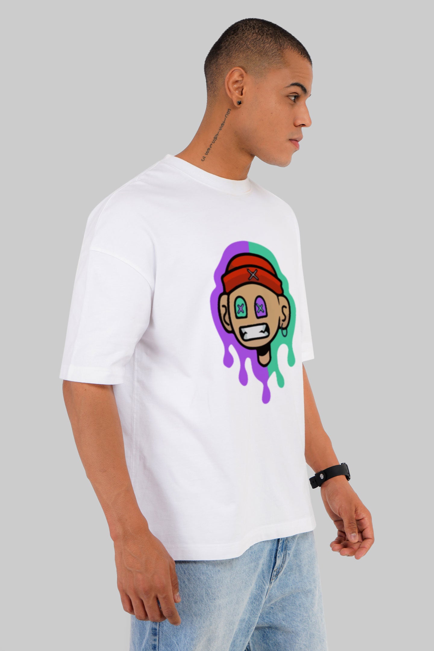 Drip Drop Head White Baggy Fit T-Shirt Men