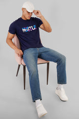 Hustle Navy Blue Regular Fit T-Shirt Men