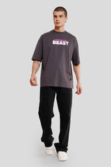 Beast Dark Grey Printed T Shirt Men Baggy Fit With Front Design Pic 5