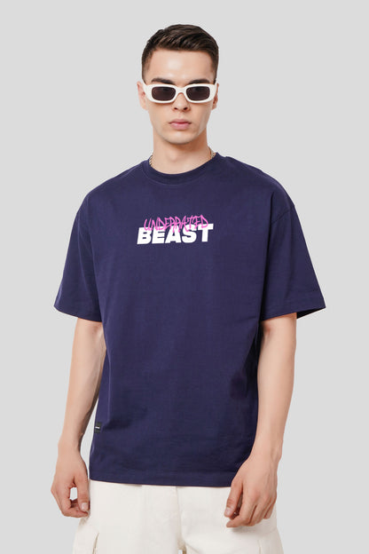 Beast Navy Blue Printed T Shirt Men Oversized Fit With Front Design Pic 1