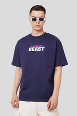 Beast Navy Blue Printed T Shirt Men Oversized Fit With Front Design Pic 1