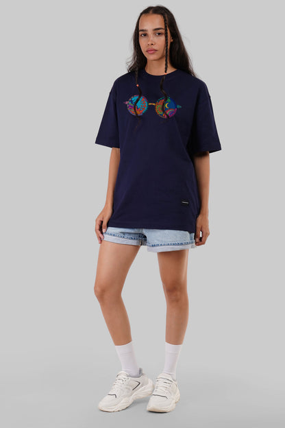 Day Night Shade Navy Blue Oversized Fit T-Shirt Women