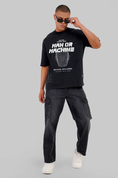 Man Or Machine Black Baggy Fit T-Shirt Men