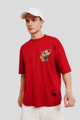 Real One Red Printed T-Shirt Men Baggy Fit With Front And Back Design Pic 2