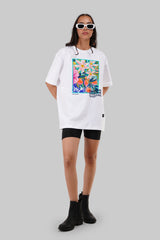 Tropical Flowers White Oversized Fit T-Shirt Women