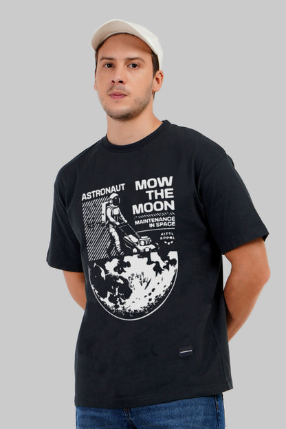 Astronaut On Moon Black Oversized Fit T-Shirt Men